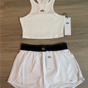 Alo Aspire White Cropped Tank & Athletic Shorts Set( 2 pieces)